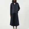 Padded, hooded jacket in water-repellent canvas and jersey, navy