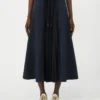 Technical fabric and jersey skirt, navy