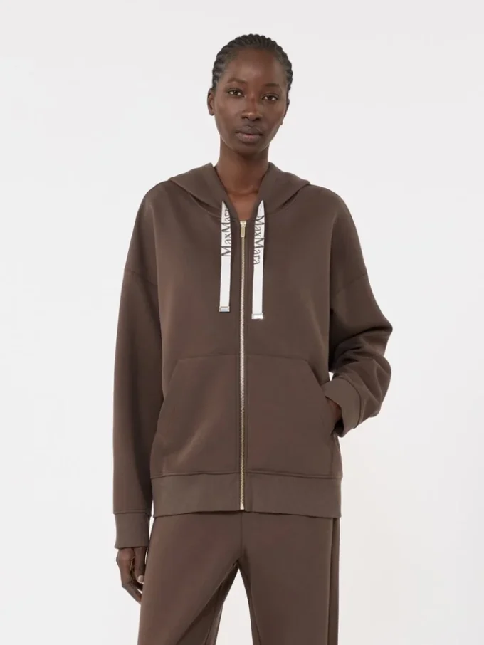 Technical jersey zip-up sweatshirt, chocolate
