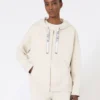 Technical jersey zip-up sweatshirt, ecru