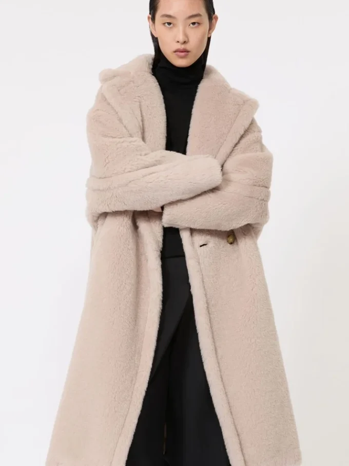 Teddy bear icon coat in alpaca and wool, beige