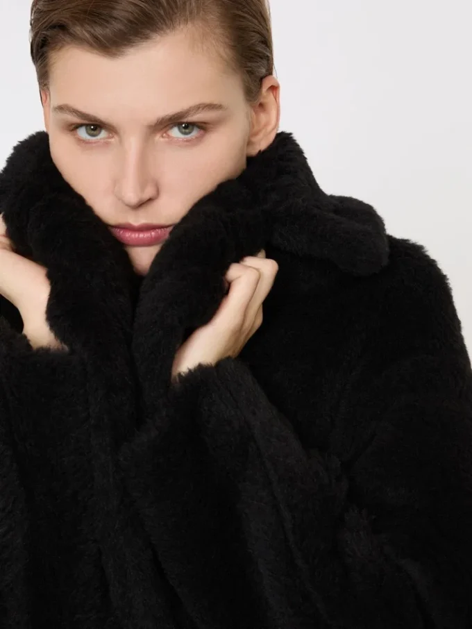 Teddy bear icon coat in alpaca and wool, black