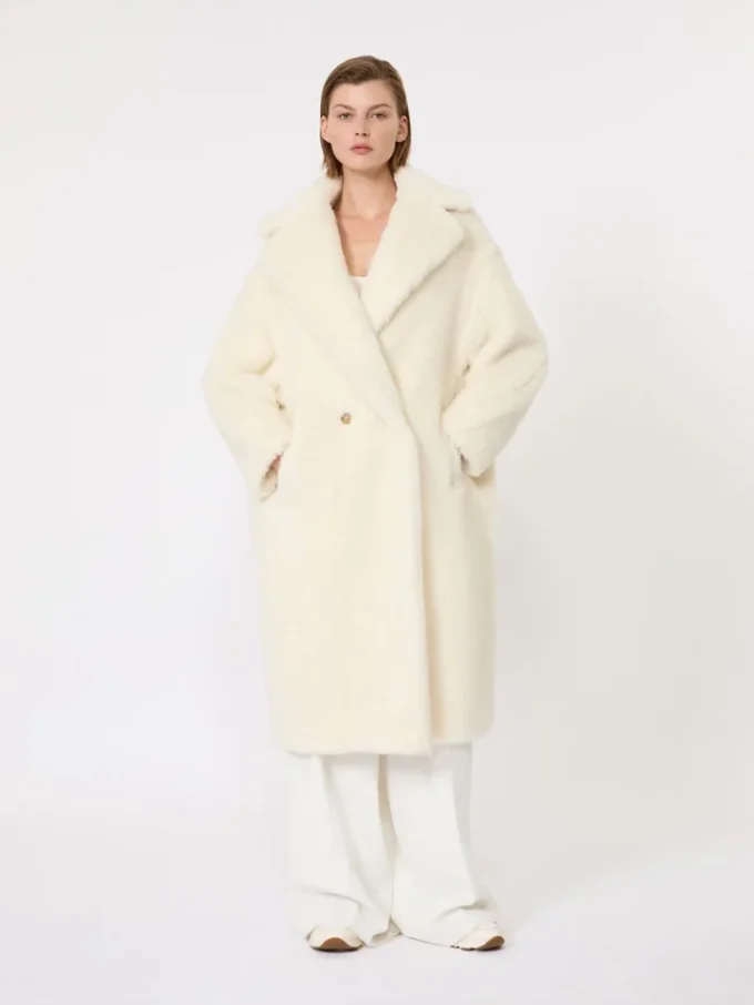 Teddy bear icon coat in alpaca and wool, white