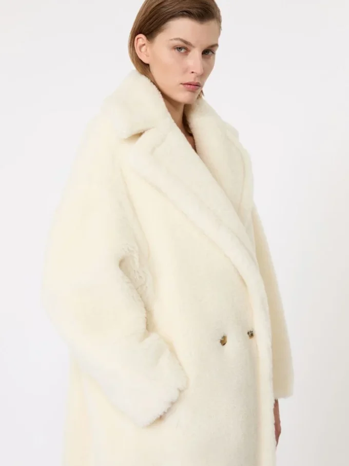 Teddy bear icon coat in alpaca and wool, white