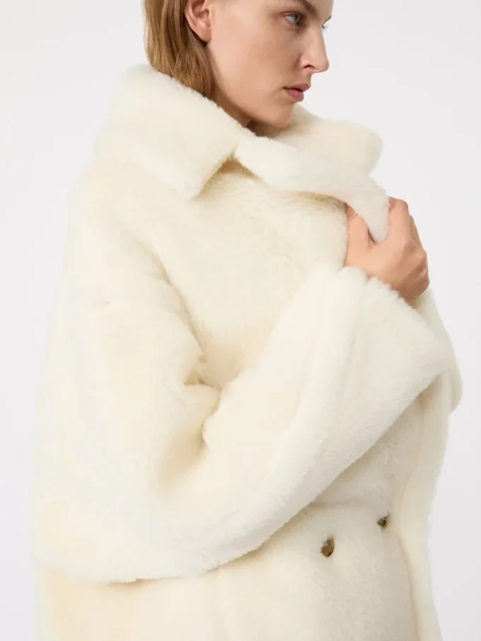 Teddy bear icon coat in alpaca and wool, white