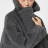 Teddy bear icon coat in wool and alpaca, medium grey