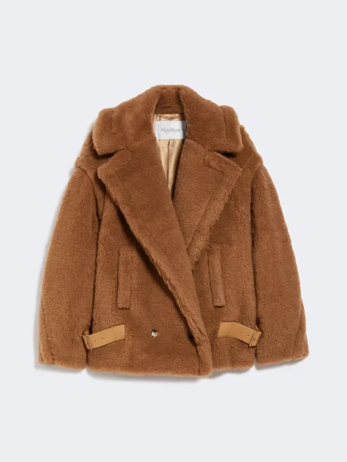 Teddy fabric biker jacket, camel