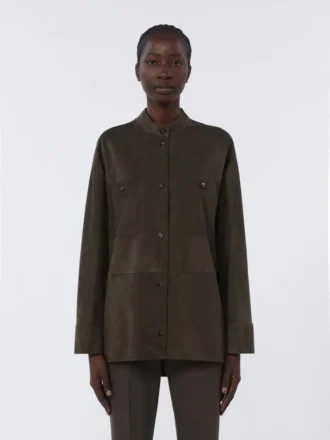 Topstitched suede jacket, green