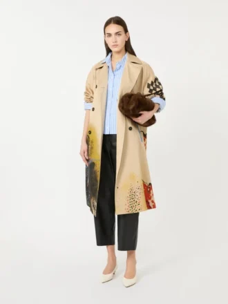 Trench coat in patterned water-repellent gabardine, skin orient