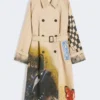 Trench coat in patterned water-repellent gabardine, skin orient