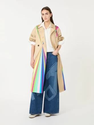 Trench coat in water-repellent cotton with rainbow print, multicolour