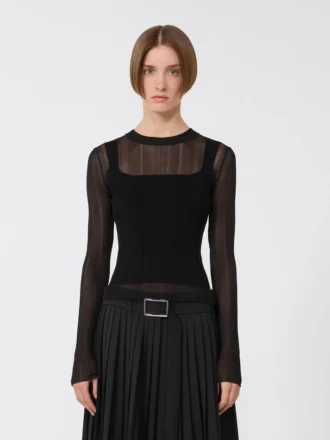 Trompe l'oeil viscose jumper, black