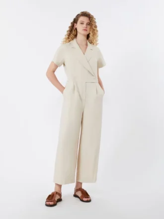 Viscose and linen batavia jumpsuit, beige