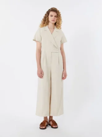 Viscose and linen batavia jumpsuit, beige