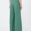 Viscose and linen wide-leg trousers, green