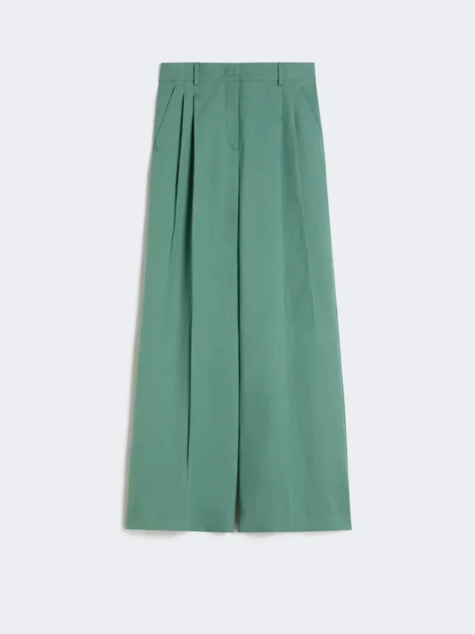 Viscose and linen wide-leg trousers, green