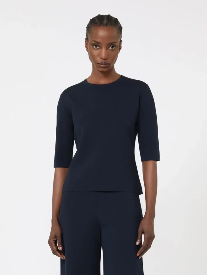 Viscose crepe crew-neck jumper, ultramarine