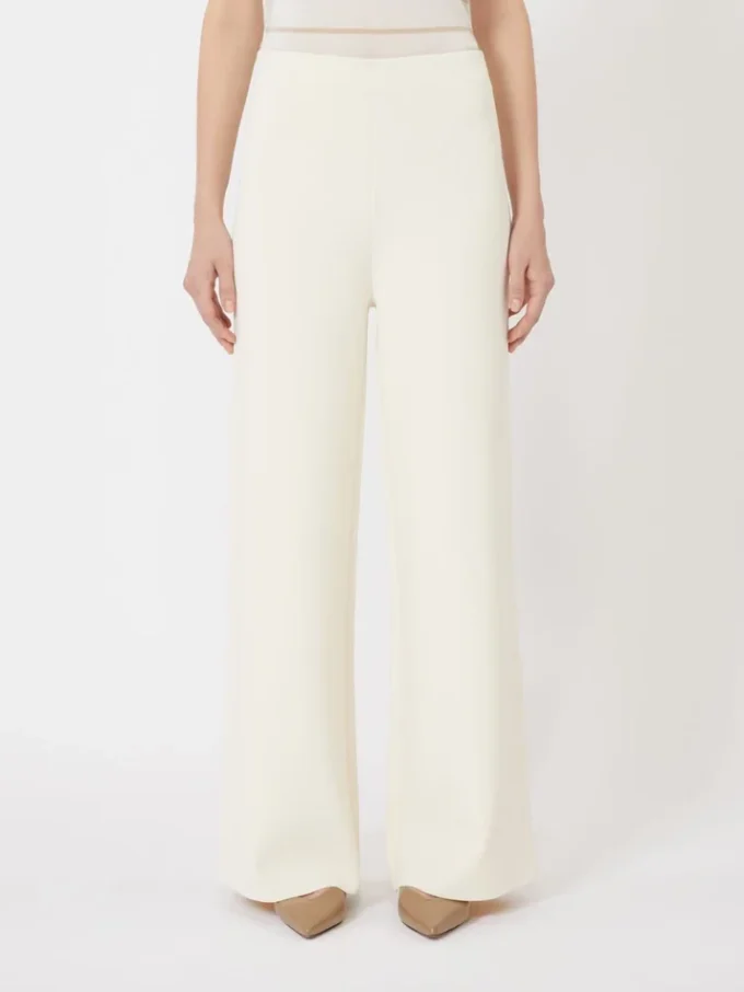 Viscose crepe knit trousers, ivory