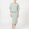 Stretch viscose yarn sheath dress, sage green