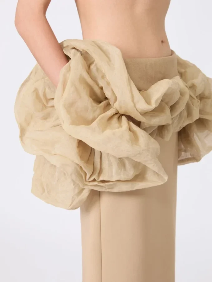 Viscose jersey midi skirt with ruffles, camel