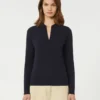 Viscose polo-neck sweater, navy