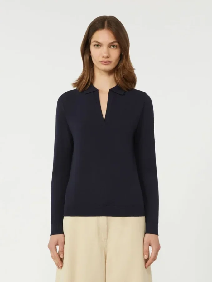 Viscose polo-neck sweater, navy
