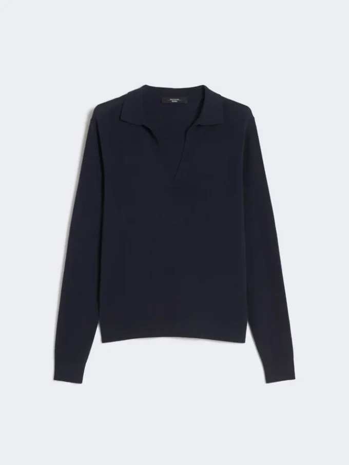 Viscose polo-neck sweater, navy