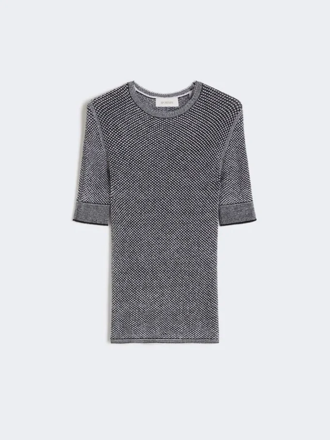 Viscose short-sleeved mesh jumper, white black