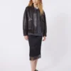 Washed satin skirt, black