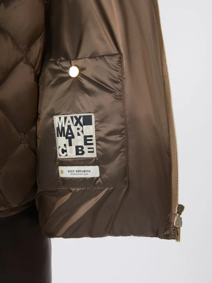 Water-repellent canvas belted down jacket, hazelnut brown
