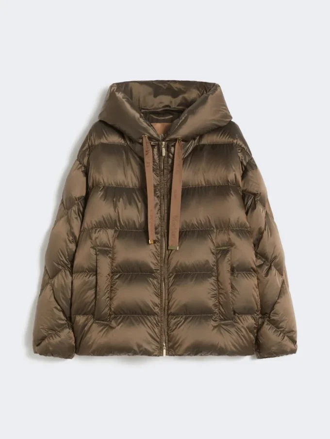 Water-repellent canvas belted down jacket, hazelnut brown