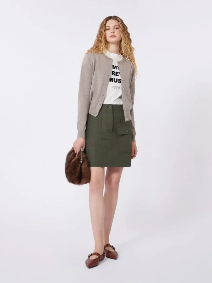 Water-repellent canvas mini skirt, kaki
