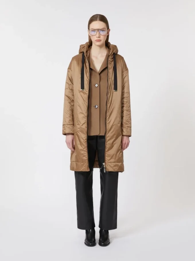 Water-repellent canvas padded parka, camel