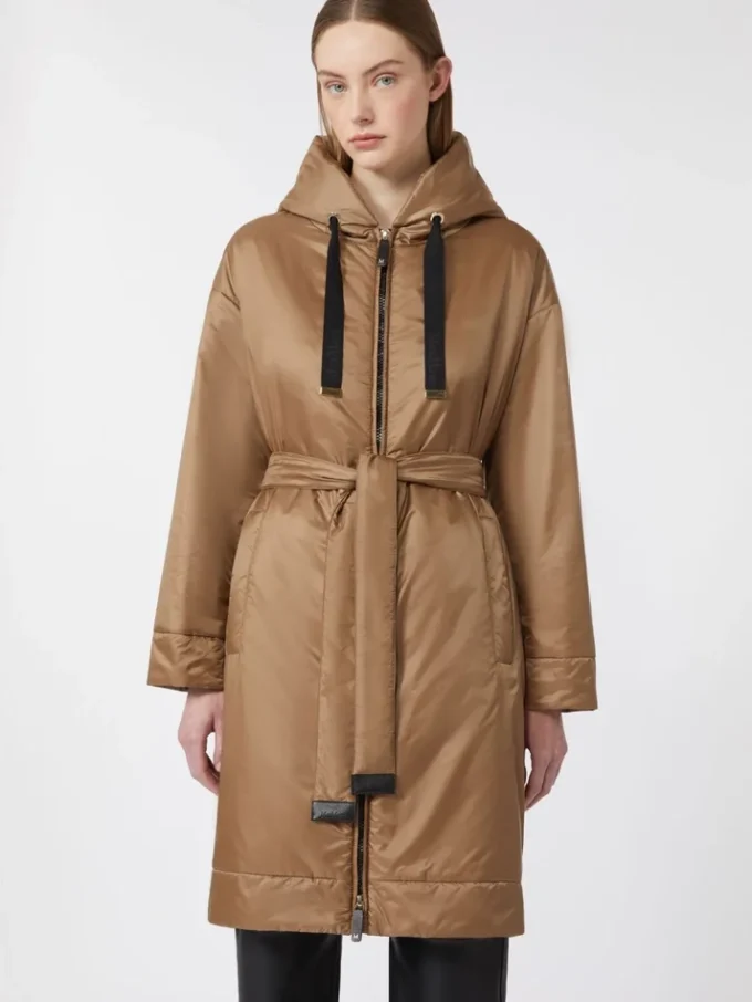 Water-repellent canvas padded parka, camel
