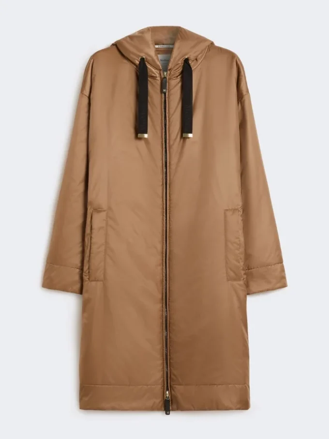 Water-repellent canvas padded parka, camel
