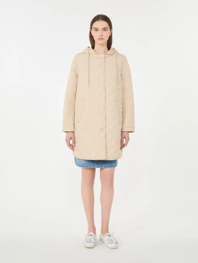 Water-repellent fabric padded parka, sand