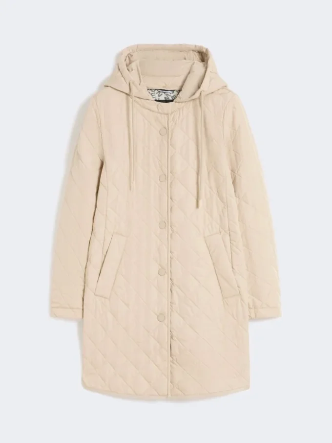 Water-repellent fabric padded parka, sand