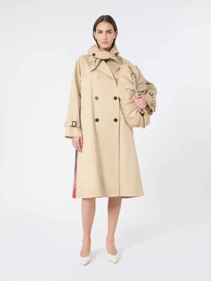 Water-repellent gabardine trench coat with print, plum