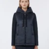 Water-repellent padded canvas hooded gilet, midnightblue