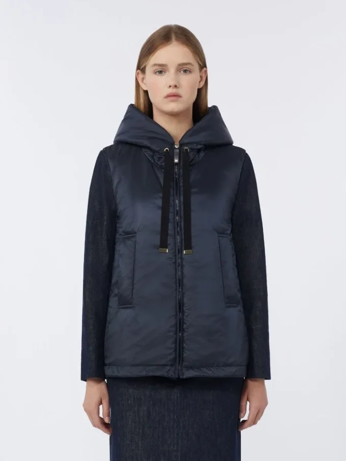 Water-repellent padded canvas hooded gilet, midnightblue