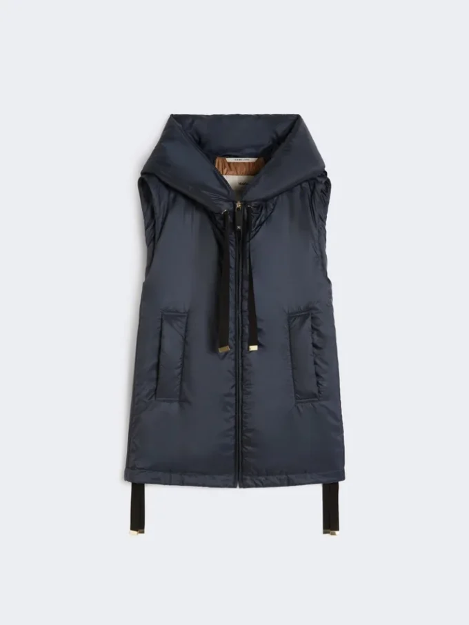 Water-repellent padded canvas hooded gilet, midnightblue