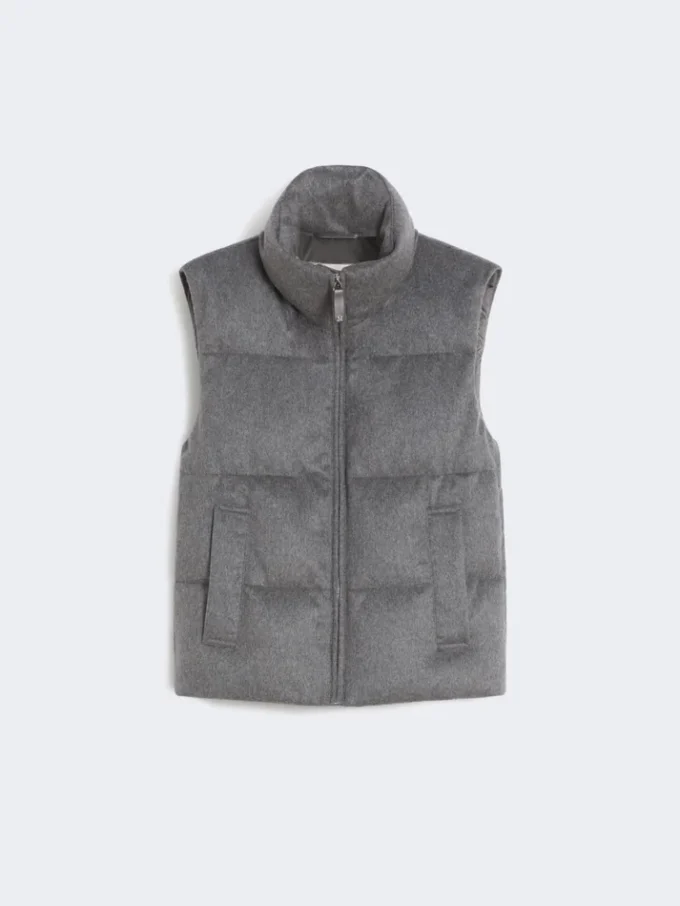 Water-repellent padded cashmere and canvas gilet, medium grey