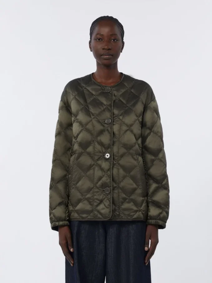 Water-repellent quilted canvas down jacket, dark green