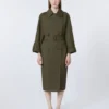 Water-repellent twill belted trench coat, green
