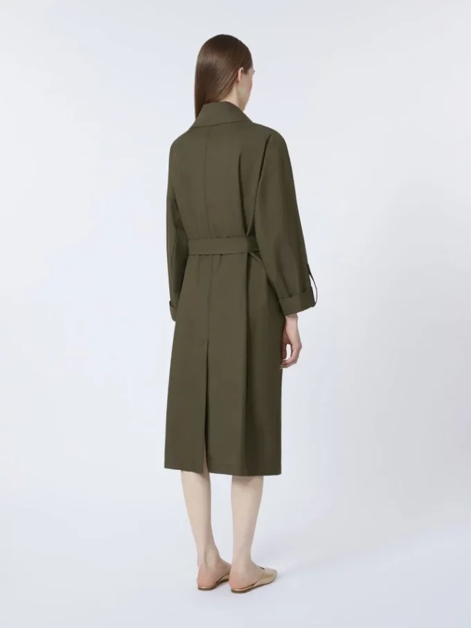 Water-repellent twill belted trench coat, green