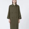 Water-repellent twill belted trench coat, green