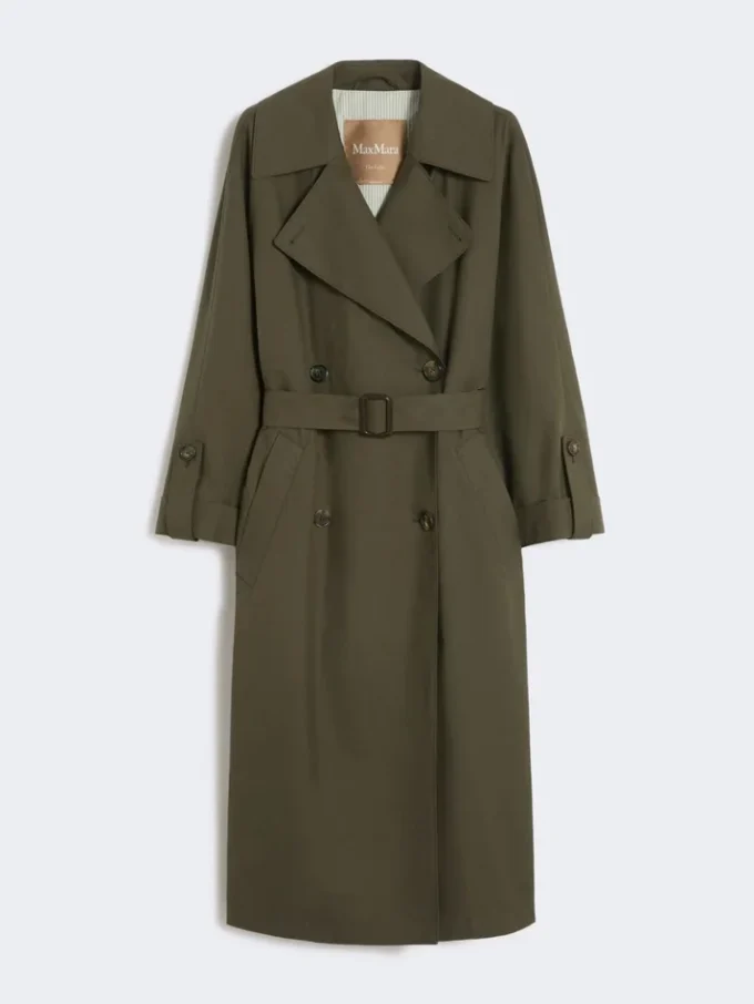 Water-repellent twill belted trench coat, green