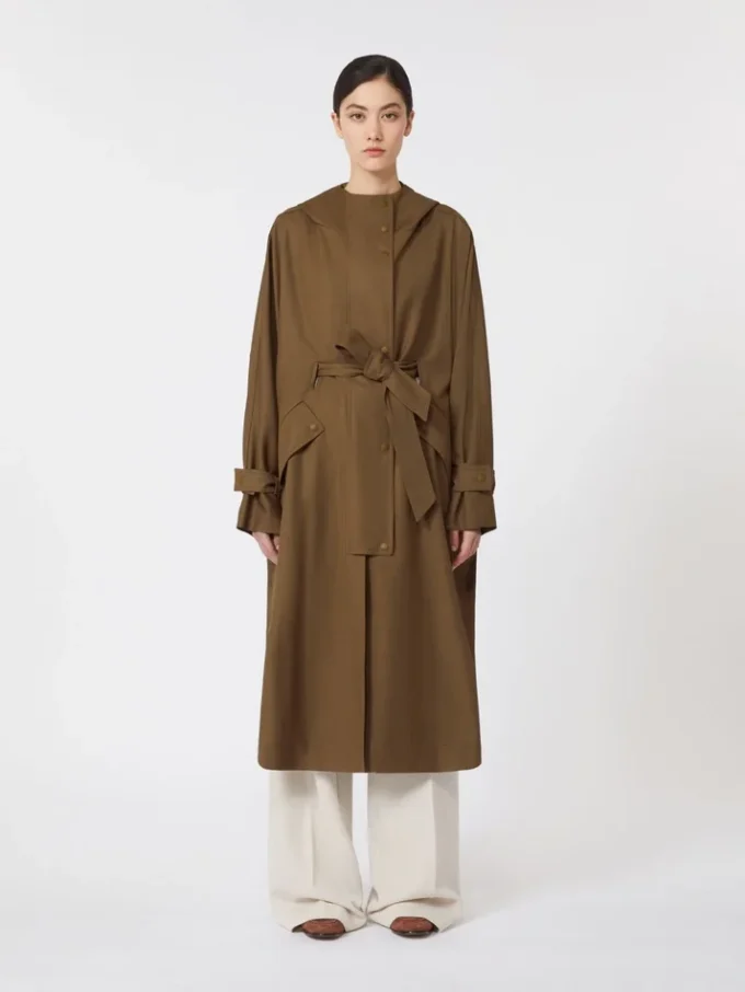 Water-repellent wool gabardine duster coat, brown