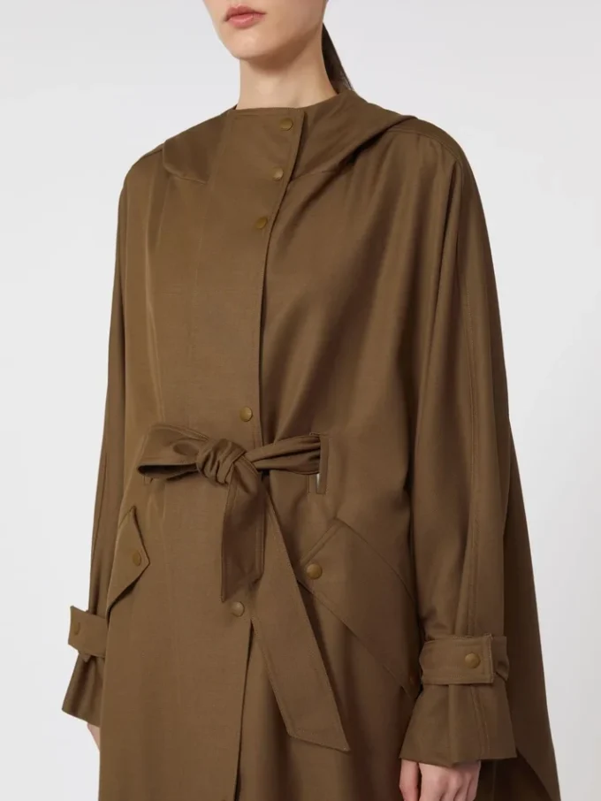 Water-repellent wool gabardine duster coat, brown