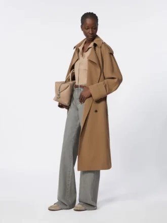 Water-repellent wool gabardine trench coat, brown